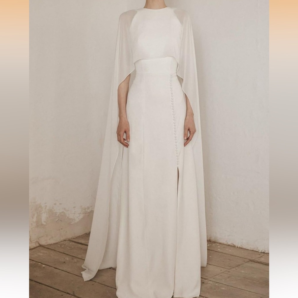 Elegant White Cape-Sleeve Wedding Dress